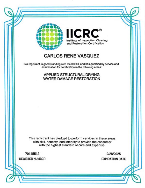 Carlos Vasquez IICRC License